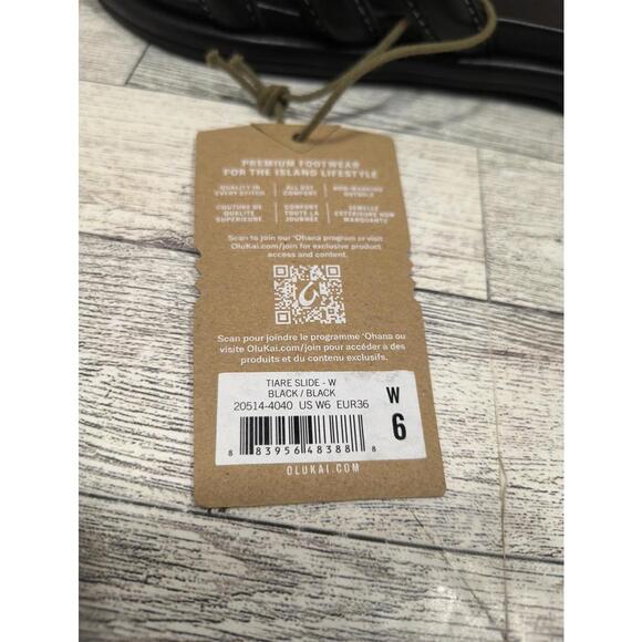 Olukai Tiare Slide Sandal Women's Size 6 Black Leather Strappy New With Tag - Picture 2 of 8